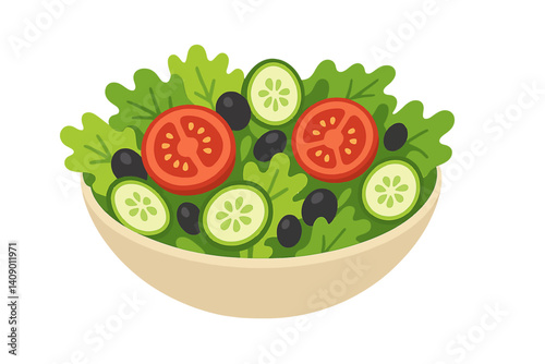 Illustration of a flat salad bowl showcasing fresh vegetables