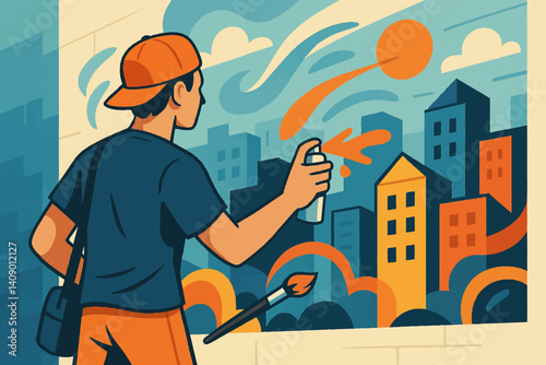 Urban flat art scene showcasing creative wall expressions