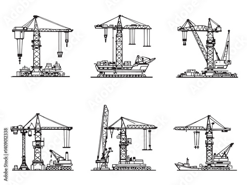 Cargo Crane Clear Vision Simple Black Line Art
