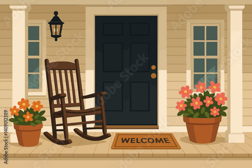 Flat home exterior scene highlighting cozy outdoor seating
