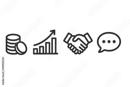 Icons representing business negotiations emphasize expansion and dialogue