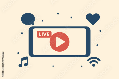 A digital media concept featuring a flat design with streaming capabilities