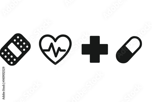 Simple healthcare icons covering basic medical items
