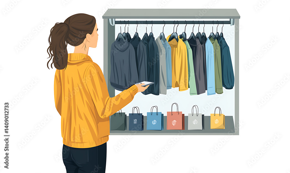 Online shopping, digital selling, ecommerce process, and customer experience through modern illustrated scenes on white background.