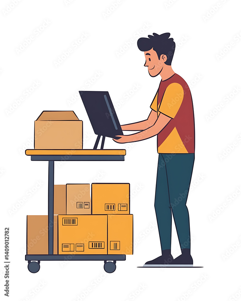 Online shopping, digital selling, ecommerce process, and customer experience through modern illustrated scenes on white background.