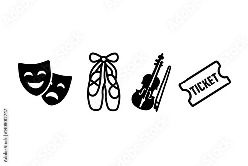 Performing arts icons representing various stage elements