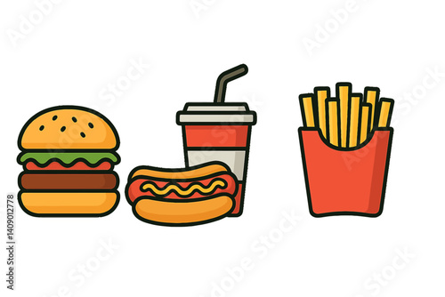 Timeless symbols of fast food presented in a minimalist two-dimensional design