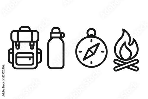 Outdoor adventure icons in a simple flat style