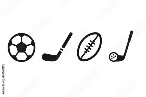 Sports icons featuring diverse equipment