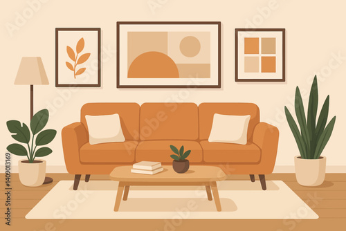 A cozy home interior setting featuring plush furnishings is on display