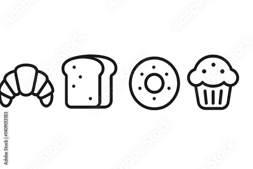 Bakery icons featuring common morning pastries