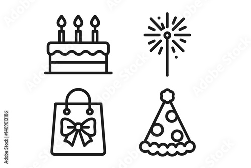 Icons for cheerful party elements in a flat style