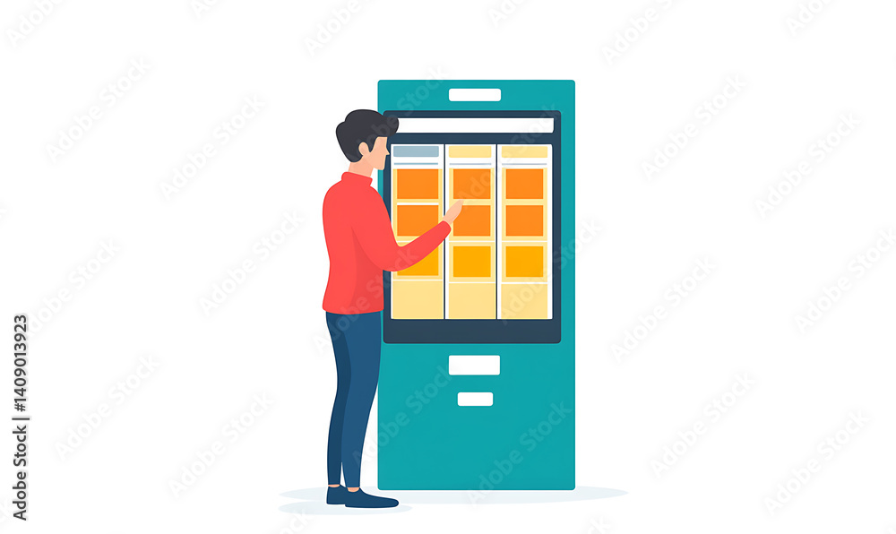 Online shopping, digital selling, ecommerce process, and customer experience through modern illustrated scenes on white background.