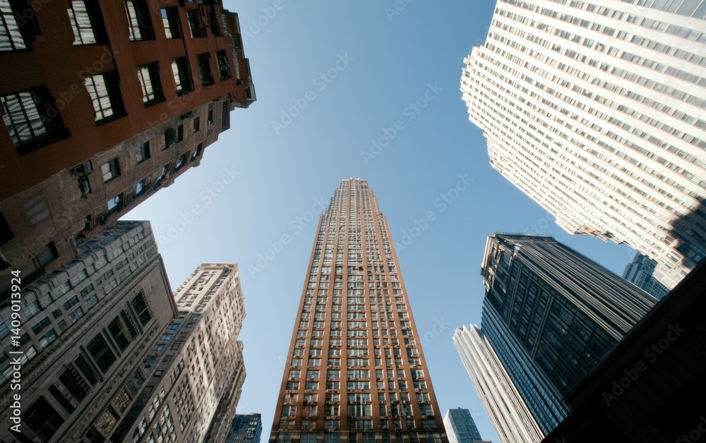 Obraz premium Tall Buildings Reaching for a Clear Blue Sky