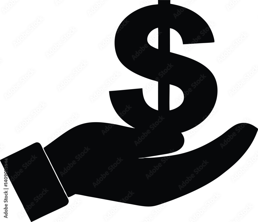 Dollar sign in hand black simple silhouette vector,silhouette icon sign sketch Dollar sign in hand black simple silhouette vector,silhouette icon sign sketch