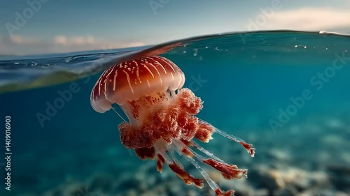 A jellyfish in the sea on a beach background