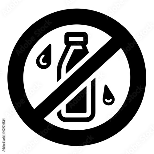 No Milk Bottle Warning Sign Icon in Black  