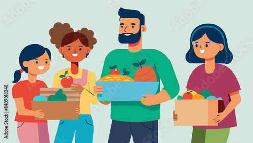 Leftovers are carefully packed up for each family to take home ensuring everyone will get to enjoy the delicious barbacoa for days to come.. Vector illustration