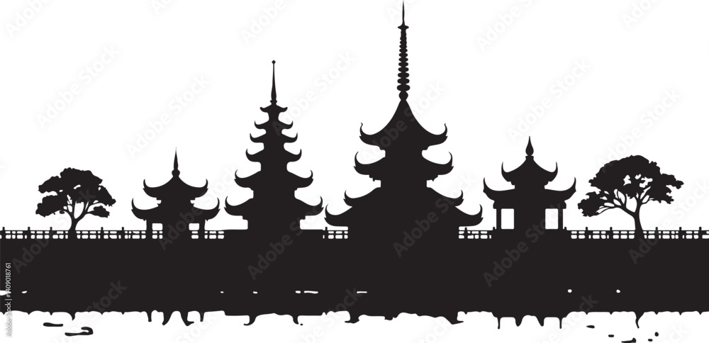 Obraz premium Asian Temple Skyline Silhouette