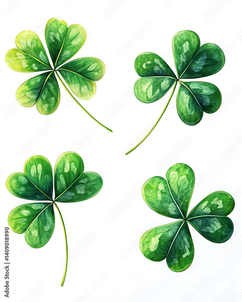 illustrations of various trees, leaves, grasses, and botanical elements on white background.