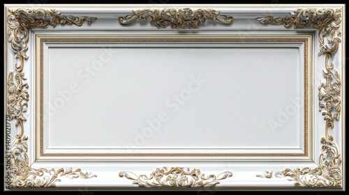 Baroque gold frame with minimalist white canvas and negative space, ideal for luxury brand identity, art gallery exhibitions, and premium editorial layouts.