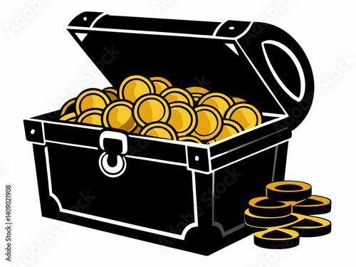 Treasure chest full of gold  coin  vector illustration