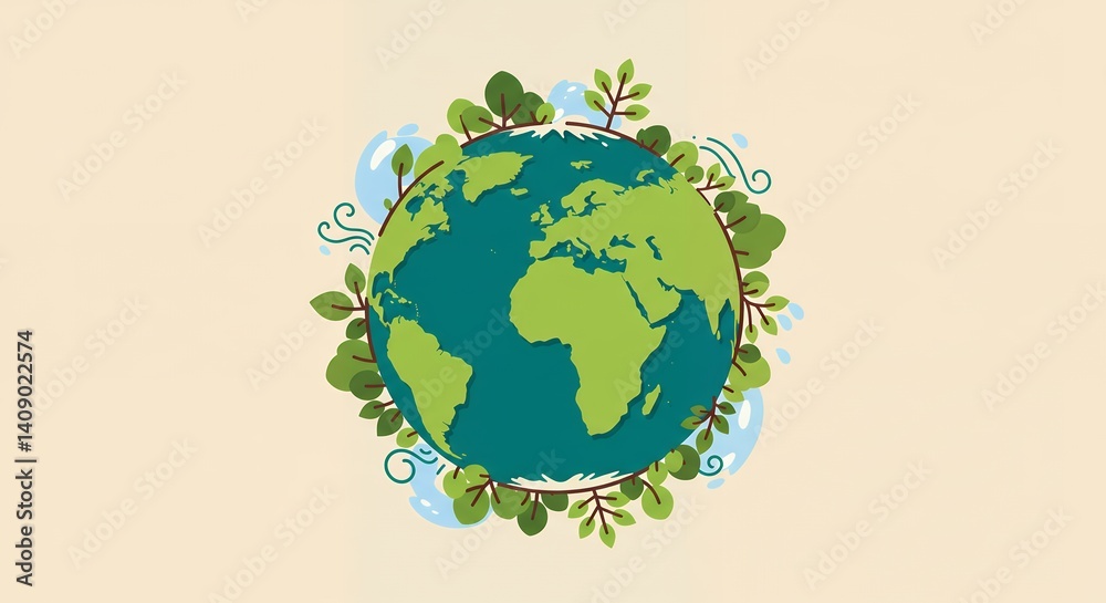 Earth Globe surrounded by Plants and Water Earth Globe surrounded by Plants and Water