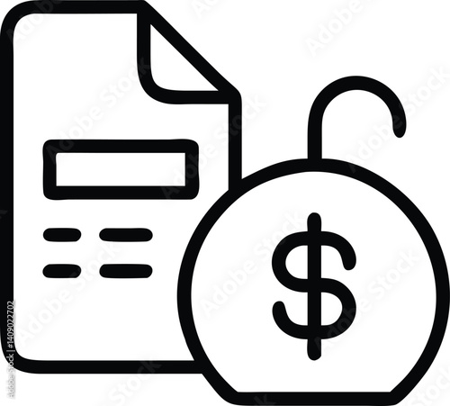 Outline of unlocked money lock icon and on transparent