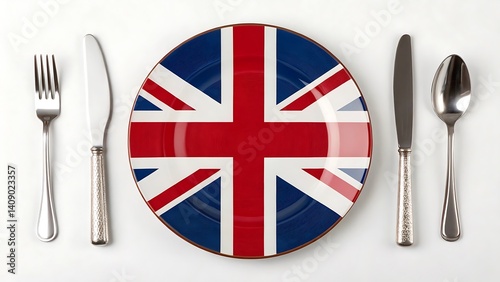 British Cuisine Table Setting Featuring Union Jack Plate Cutlery