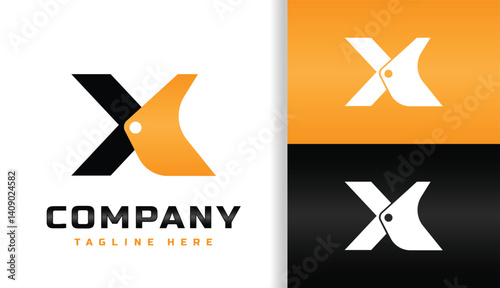 INITIAL LETTER X WITH BULLDOZER SCOOP LOGO SIMPLE CONSTRUCTION LOGO