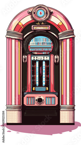 Vintage Jukebox Illustration in Flat Minimalist SVG Vector Style for Retro Music Enthusiasts