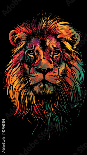 Vibrant Multicolor Lion Head Illustration for T-Shirt Design and Art Lovers