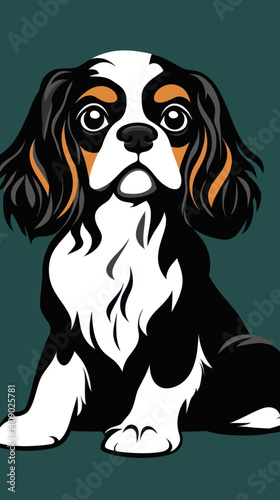 Minimalist Cavalier King Charles Spaniel Vector Illustration on Dark Background