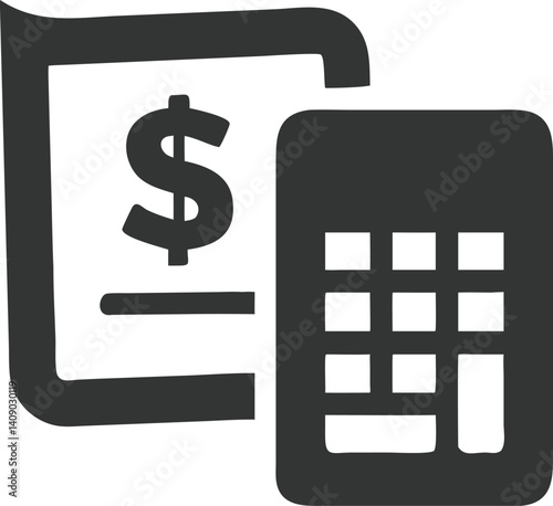 Simple Dollar Sign on Paper with Calculator on Transparent Background