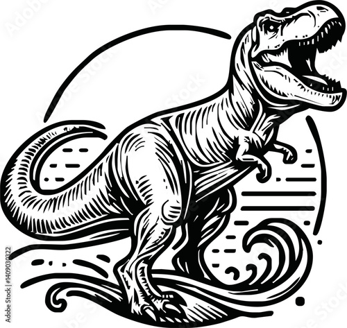Graphical t-rex running isolated on white, vector illustration,angry dinosaur
