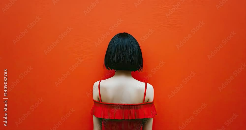Abstract back view of person against orange background