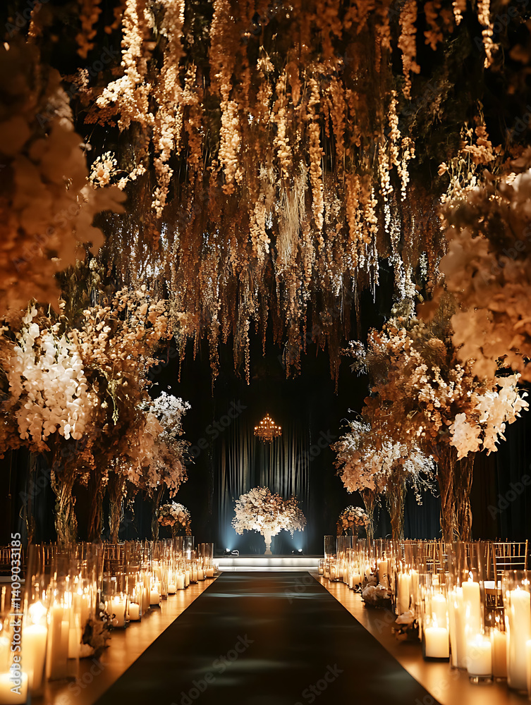 Luxurious wedding scenes in elegant natural and architectural settings, surrounded by florals, candlelight, and evolving romantic atmospheres...