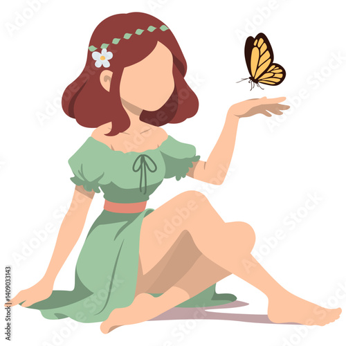 Sprite Fairy with Butterfly Illustration.