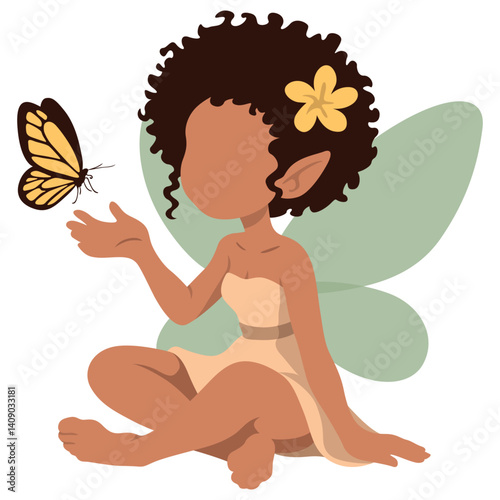 Sprite Fairy with Butterfly Illustration.