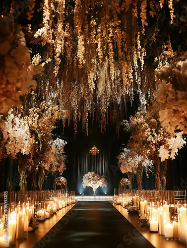 Obraz na płótnie Luxurious wedding scenes in elegant natural and architectural settings, surrounded by florals, candlelight, and evolving romantic atmospheres... w salonie