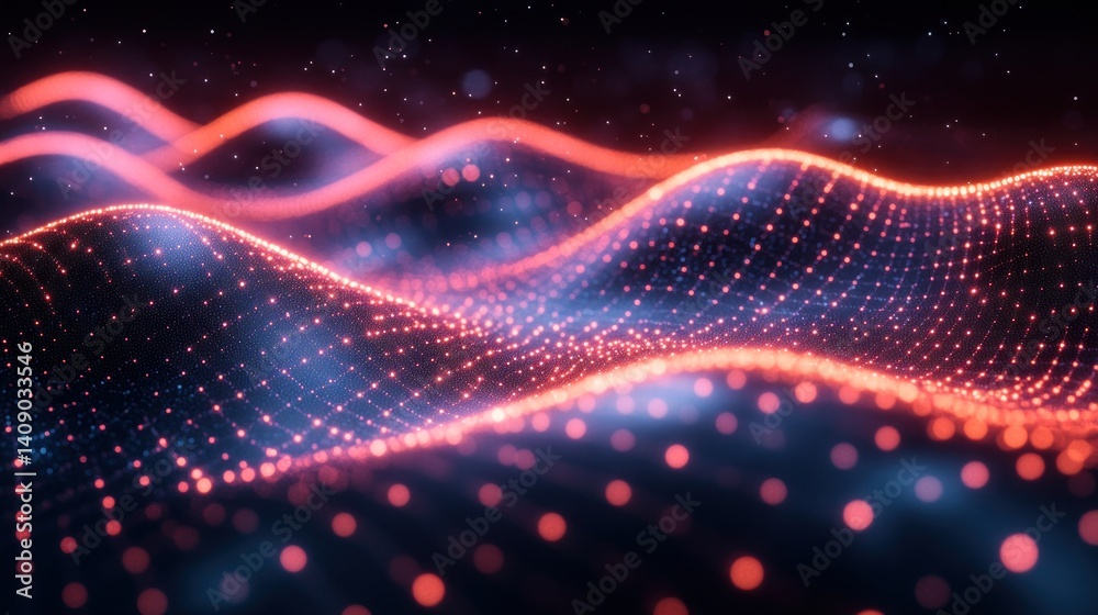 Abstract Digital Landscape: Glowing Waves of Data and Light Abstract Digital Landscape: Glowing Waves of Data and Light