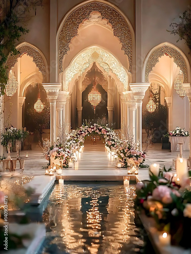 Obraz na płótnie Luxurious wedding scenes in elegant natural and architectural settings, surrounded by florals, candlelight, and evolving romantic atmospheres... w salonie