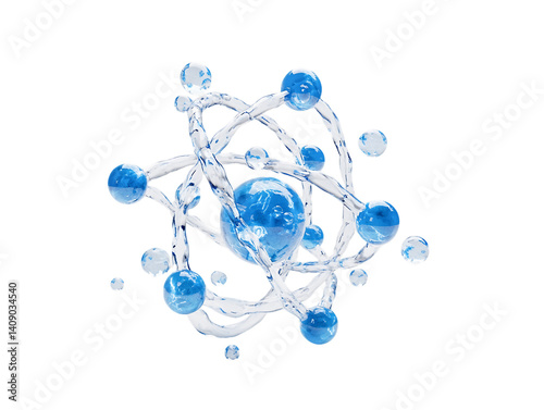 Abstract Blue and White Atom Structure 3D Rendering, PNG