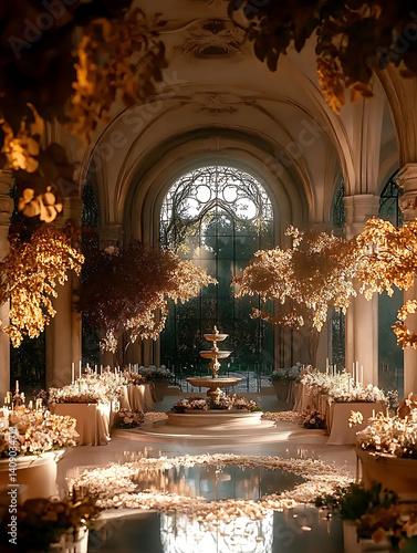 Obraz na płótnie Luxurious wedding scenes in elegant natural and architectural settings, surrounded by florals, candlelight, and evolving romantic atmospheres... w salonie