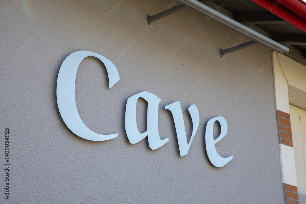 cave french text sign on facade means cellar wine and liquor store signage shop outdoor cafe entrance