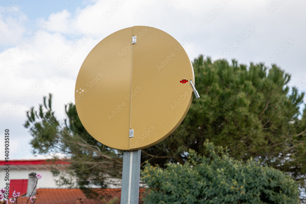 empty seasonal variable road traffic sign close in brown closed by padlock