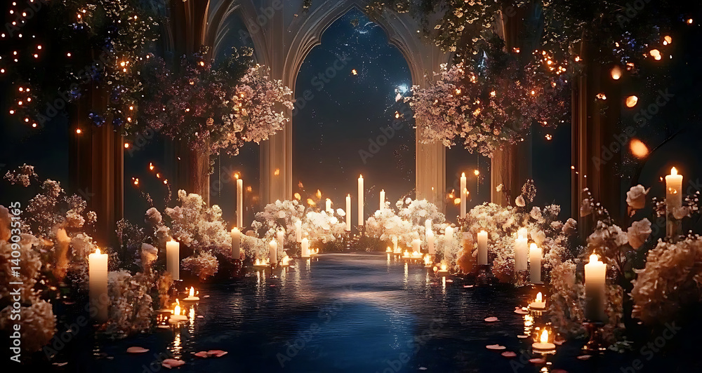 Luxurious wedding scenes in elegant natural and architectural settings, surrounded by florals, candlelight, and evolving romantic atmospheres...