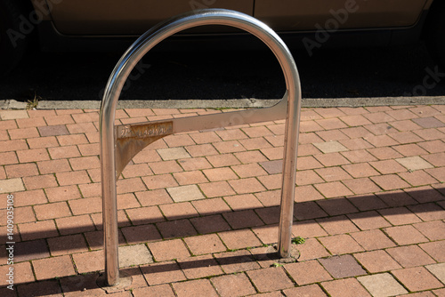 modern bike steel park in city park space for multiple bikes bicycles parking in new urban transport in french lacanau town center