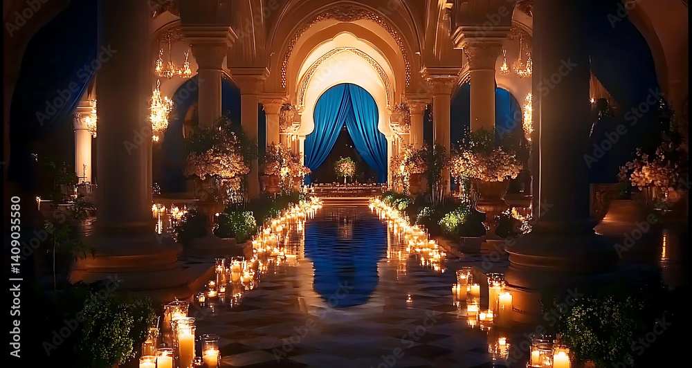 Luxurious wedding scenes in elegant natural and architectural settings, surrounded by florals, candlelight, and evolving romantic atmospheres...