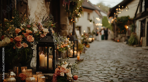 Obraz na płótnie Luxurious wedding scenes in elegant natural and architectural settings, surrounded by florals, candlelight, and evolving romantic atmospheres... w salonie